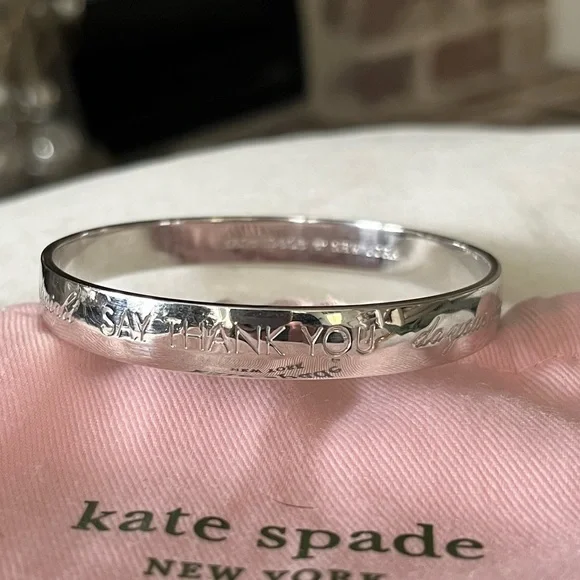 RARE KATE SPADE MOM SAID SILVER BANGLE BRACELET - Picture 4 of 6